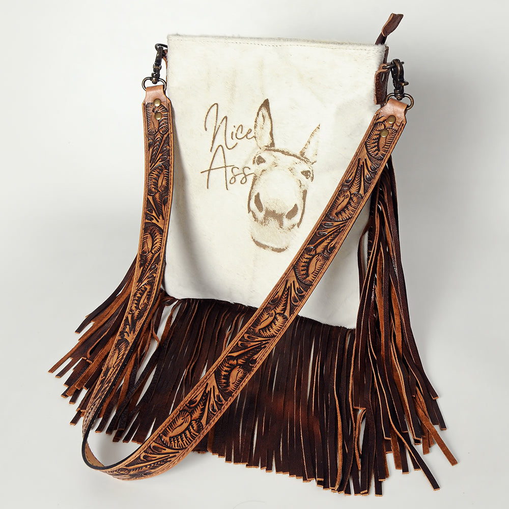 ADBGS192 Cowhide Large Crossbody Bag with Tooled Strap & Fringe - Western Rodeo Purse