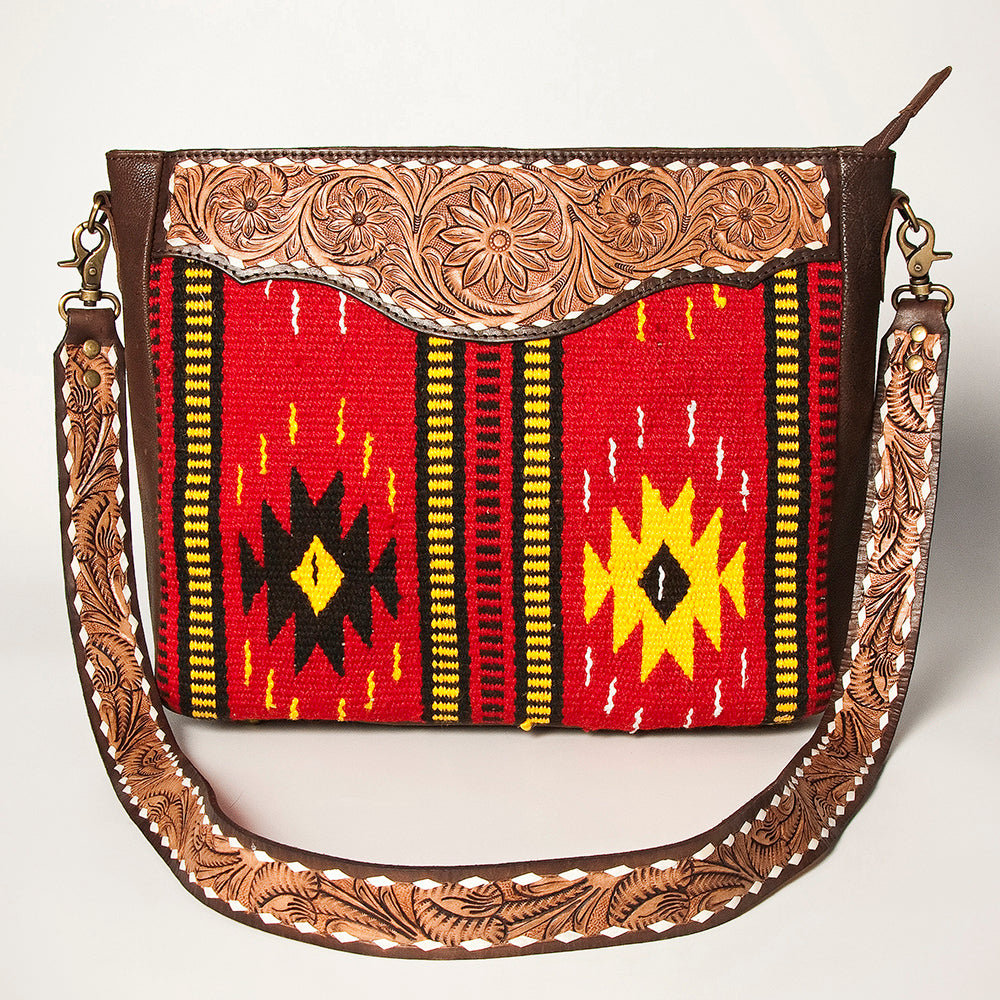 ADBGA257 American Darling Hand Tooled Genuine Leather Messenger Bag Saddle Blanket