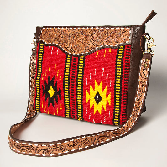 ADBGA257 American Darling Hand Tooled Genuine Leather Messenger Bag Saddle Blanket
