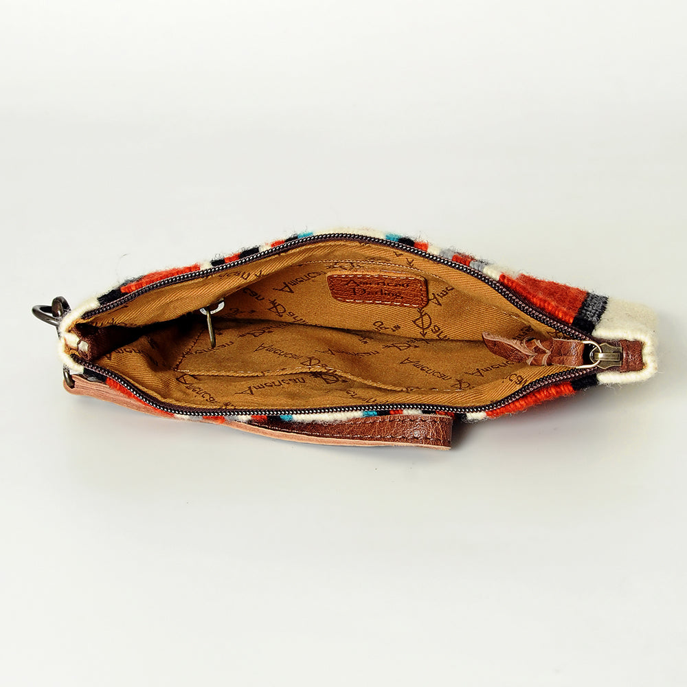 ADBG344 Multicolor Southwestern Wool Wristlet Clutch with Tribal Pattern and Leather Strap