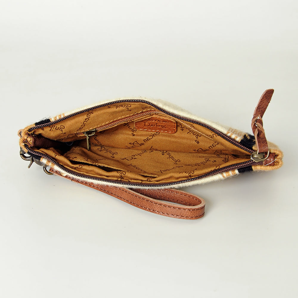 ADBG344 Multicolor Southwestern Wool Wristlet Clutch with Tribal Pattern and Leather Strap