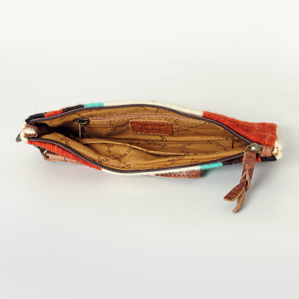ADBG344 Southwestern Wool Wristlet Clutch with Tribal Pattern and Leather Strap