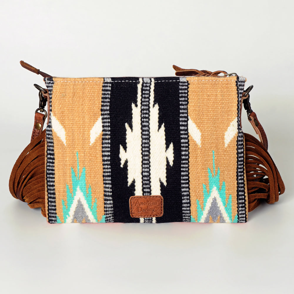 ADBG236 Southwestern Woven Fringe Crossbody Bag with Embossed Leather Trim