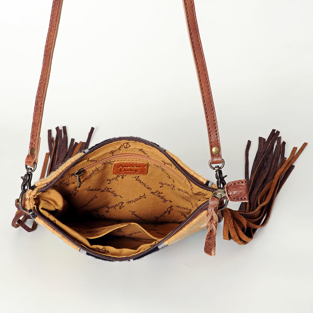 ADBG236 Southwestern Woven Fringe Crossbody Bag with Embossed Leather Trim
