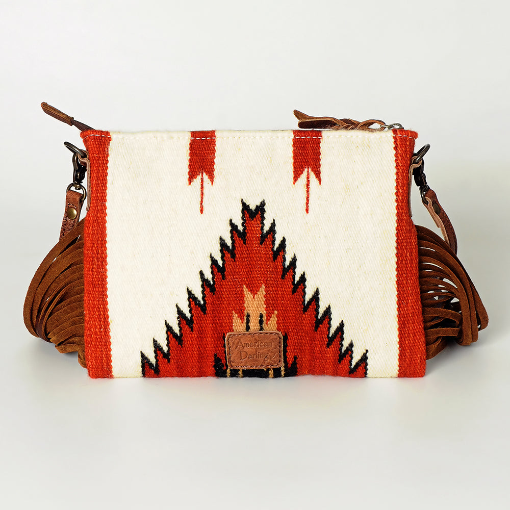 ADBG236 Southwestern Woven Fringe Crossbody Bag with Embossed Leather Trim