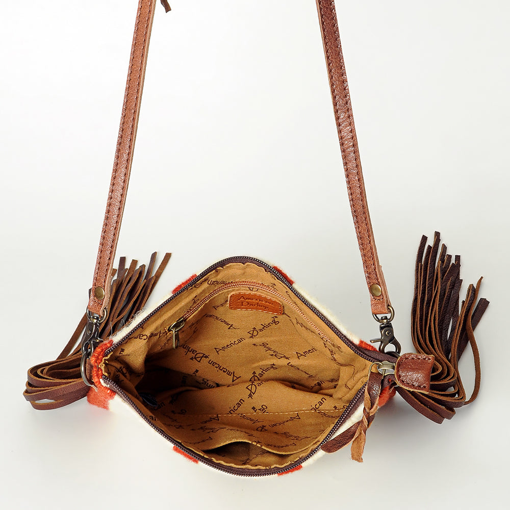 ADBG236 Southwestern Woven Fringe Crossbody Bag with Embossed Leather Trim
