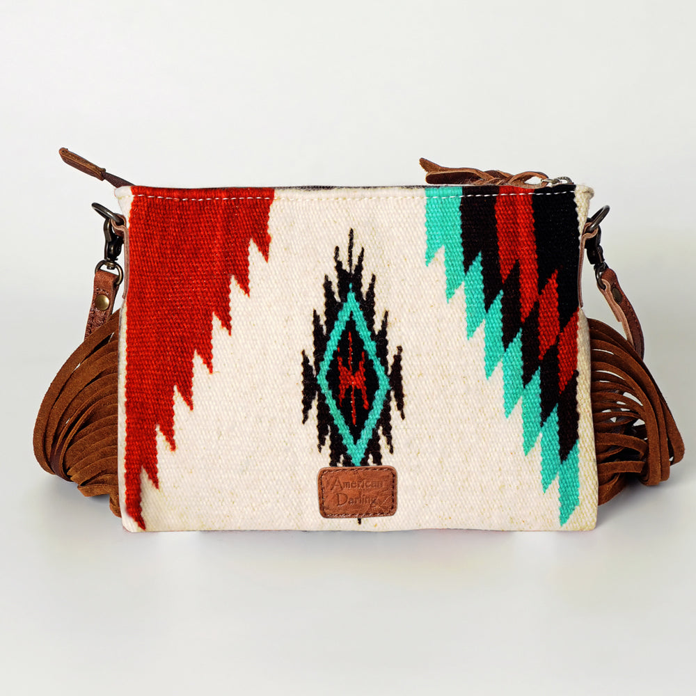 ADBG236 Southwestern Woven Fringe Crossbody Bag with Embossed Leather Trim