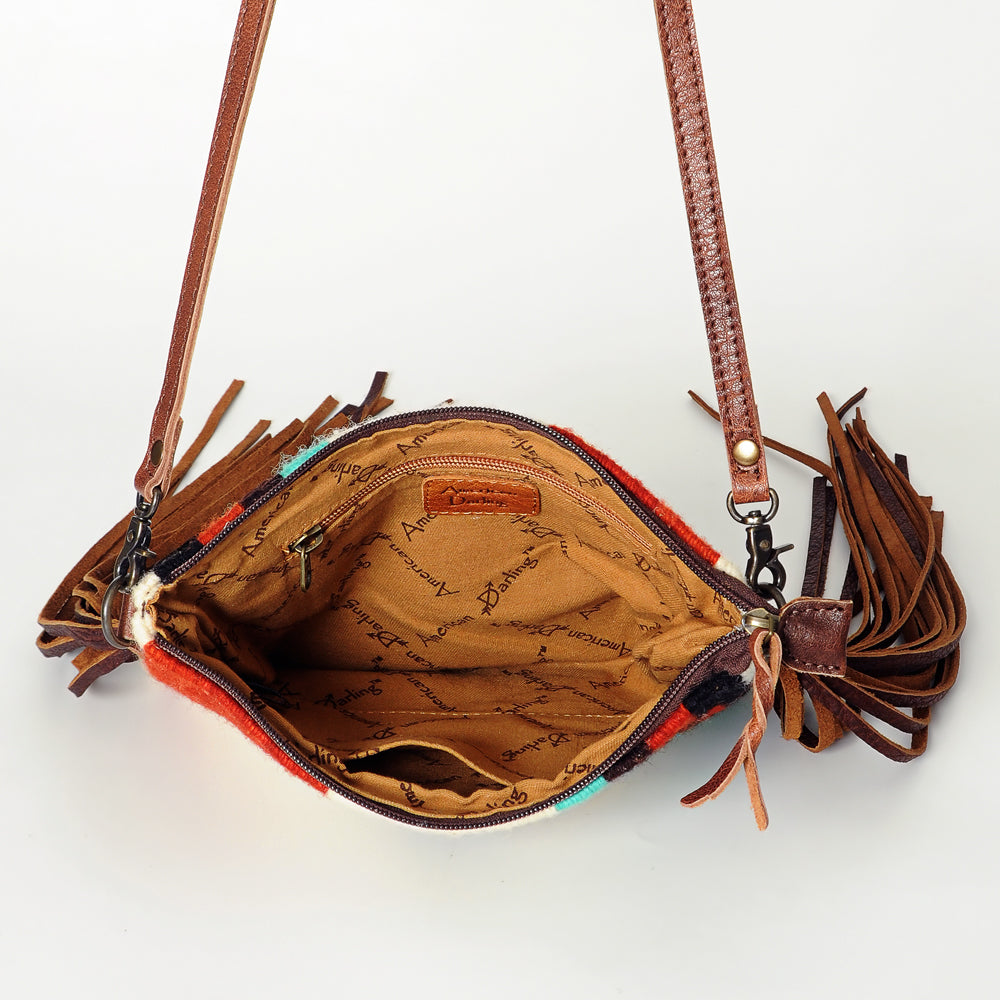 ADBG236 Southwestern Woven Fringe Crossbody Bag with Embossed Leather Trim