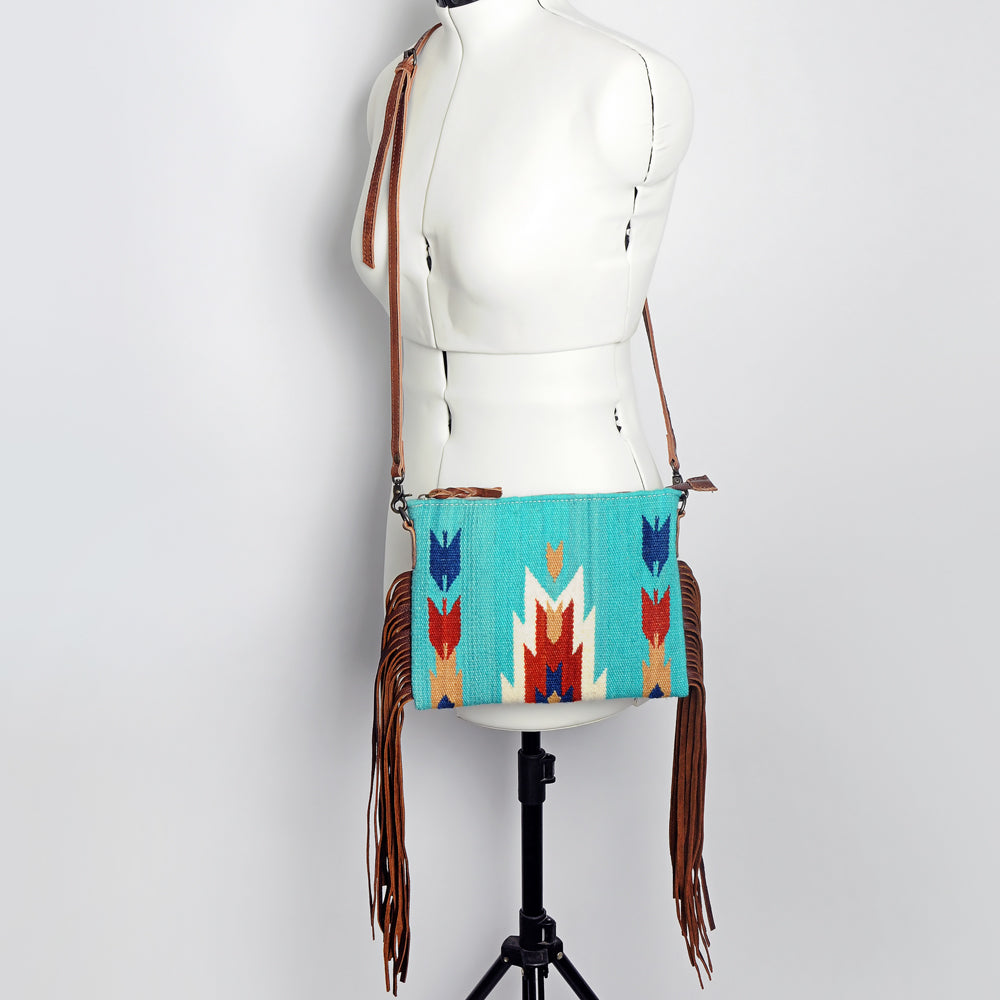 ADBG236 American Darling Cross body Bag with Woven Saddle Blanket & Fringes