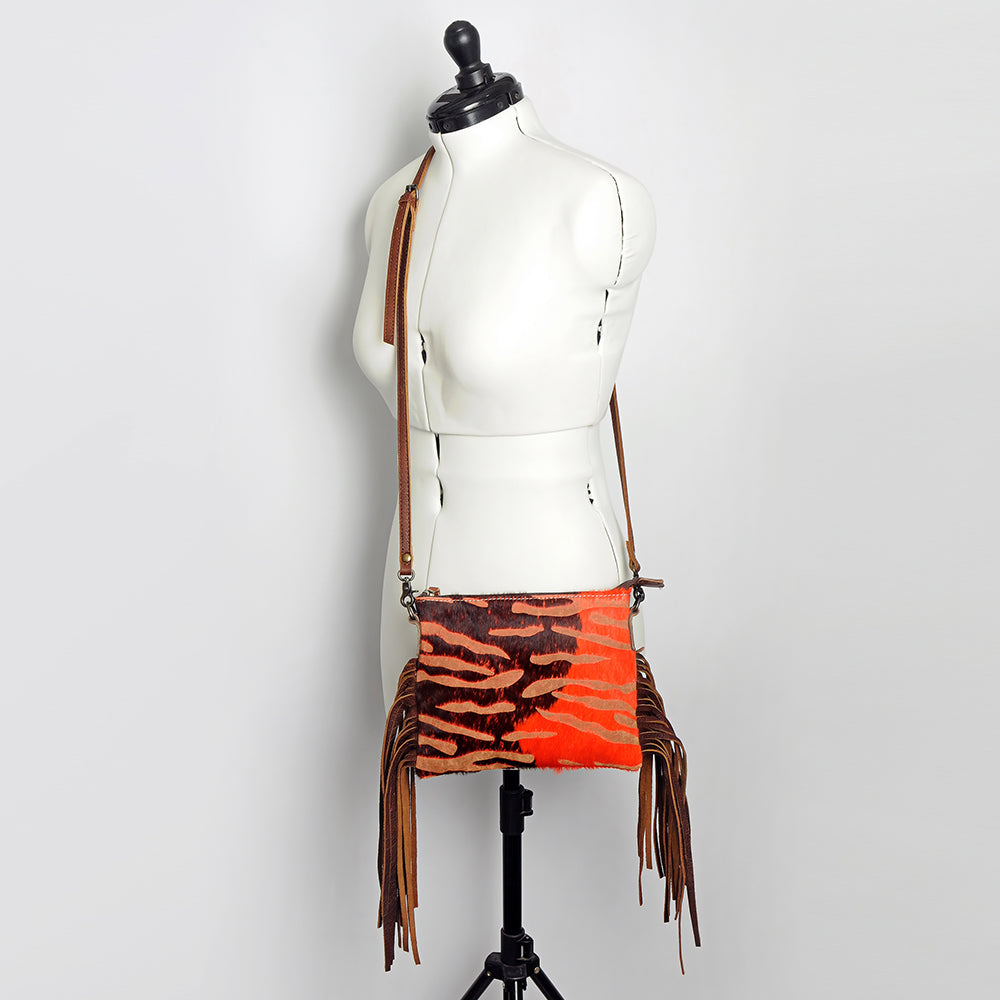 ADBG109 American Darling Hair-On Cowhide Western Crossbody Bag with Leather Fringe Detail