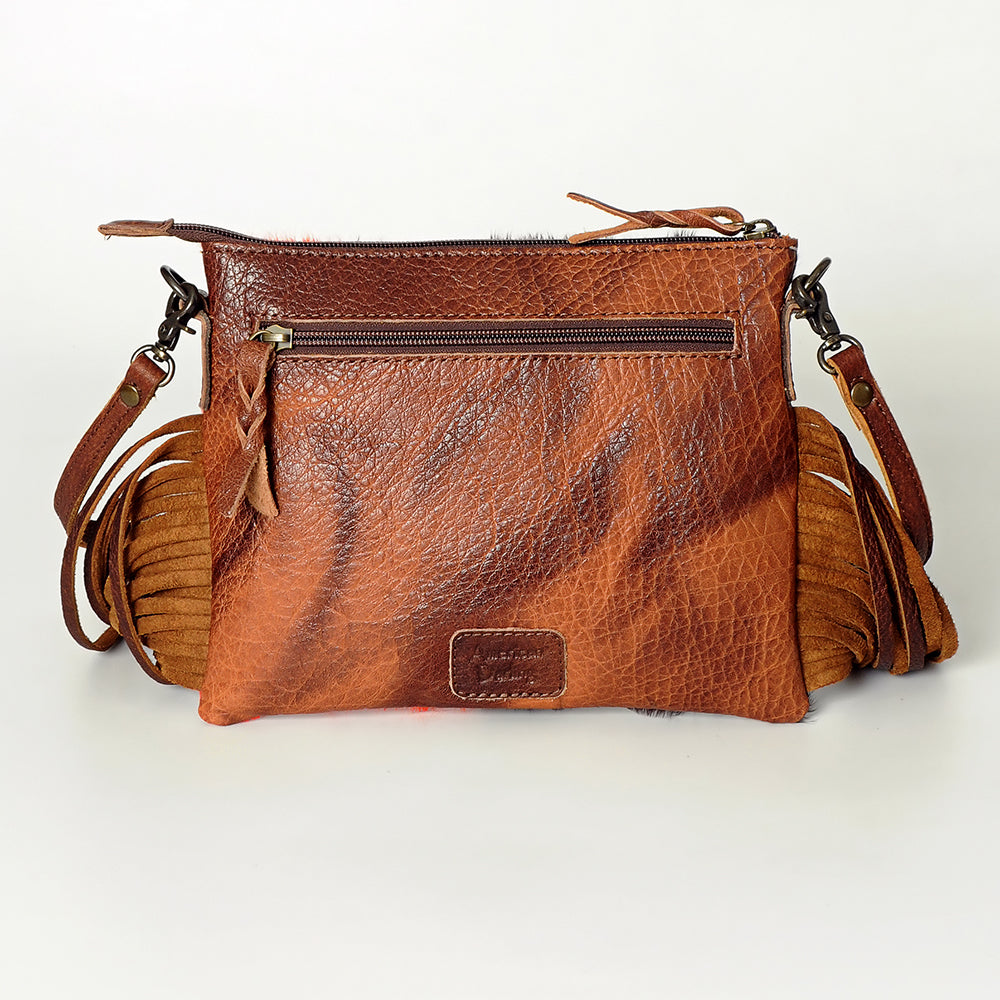 ADBG109 American Darling Hair-On Cowhide Western Crossbody Bag with Leather Fringe Detail