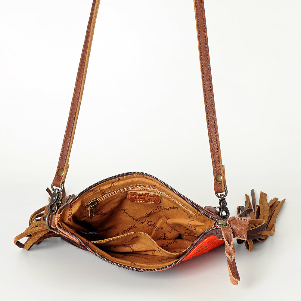 ADBG109 American Darling Hair-On Cowhide Western Crossbody Bag with Leather Fringe Detail
