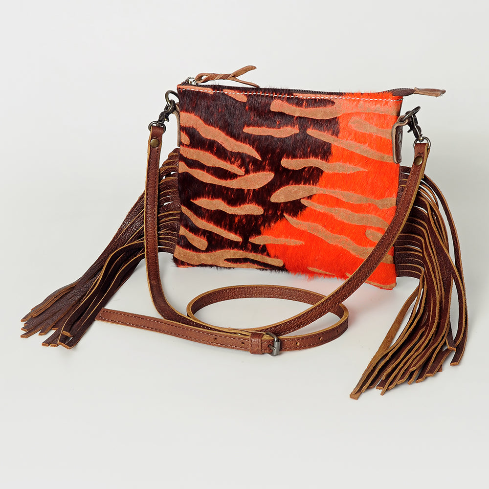 ADBG109 American Darling Hair-On Cowhide Western Crossbody Bag with Leather Fringe Detail