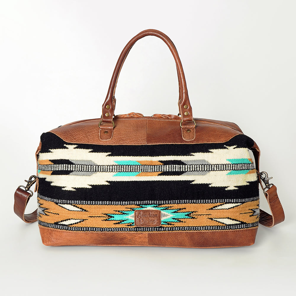 ADBG460 Southwestern Wool & Leather Duffel Bag Handwoven Saddle Blanket Travel Tote