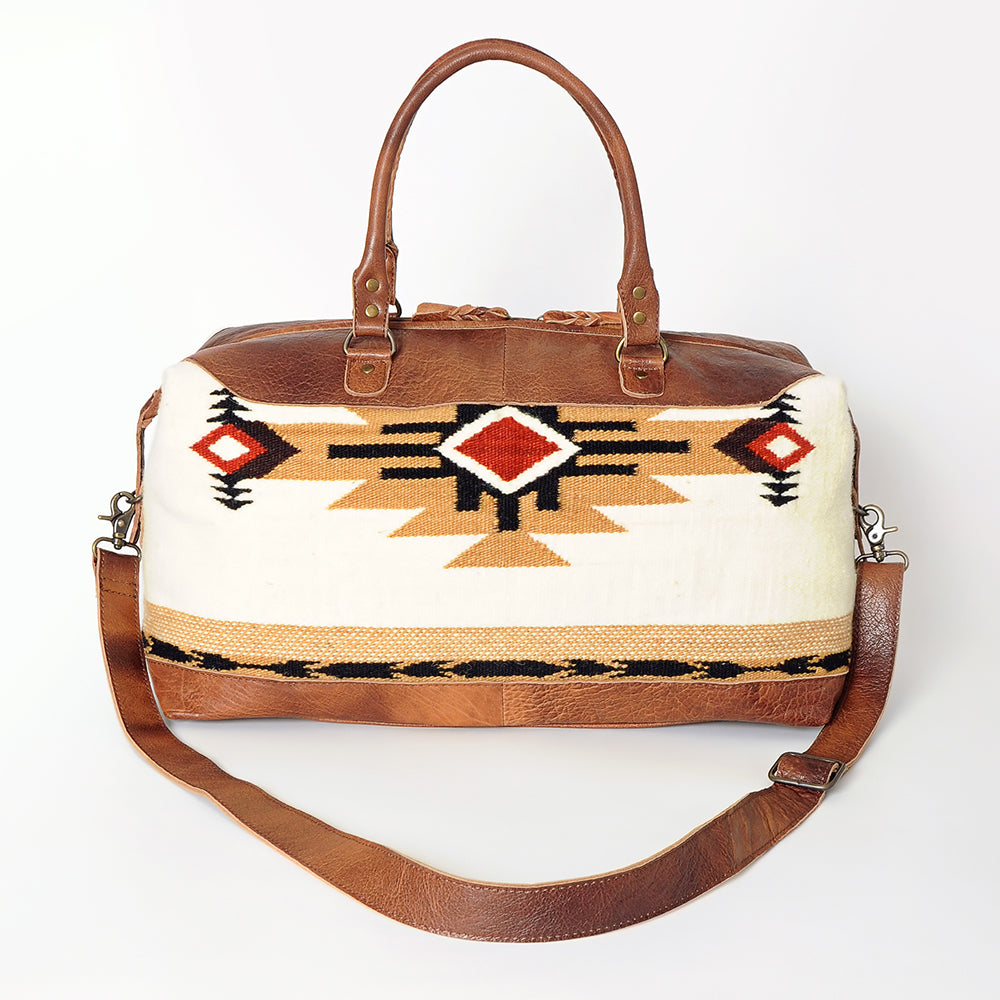 ADBG460 Southwestern Wool & Leather Duffel Bag Handwoven Saddle Blanket Travel Tote