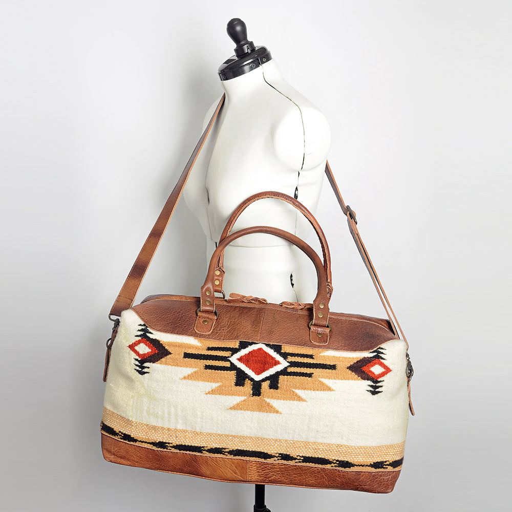 ADBG460 Southwestern Wool & Leather Duffel Bag Handwoven Saddle Blanket Travel Tote
