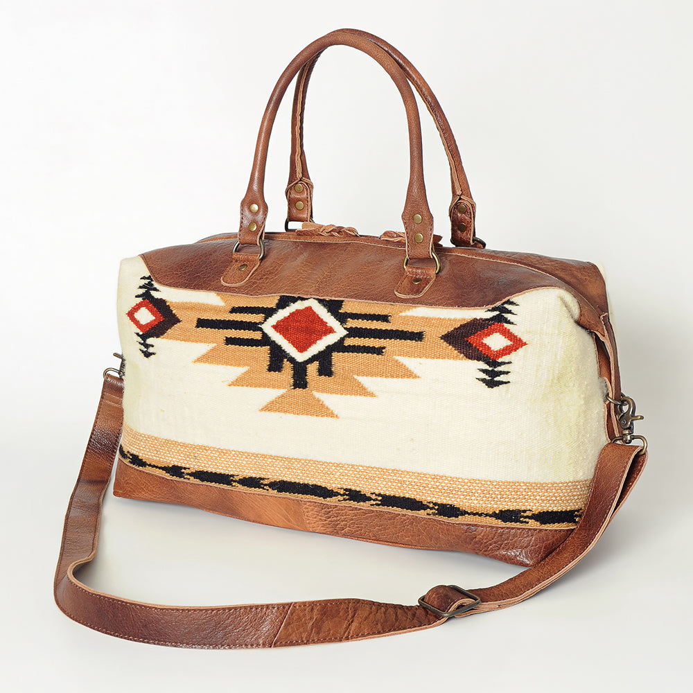 ADBG460 Southwestern Wool & Leather Duffel Bag Handwoven Saddle Blanket Travel Tote