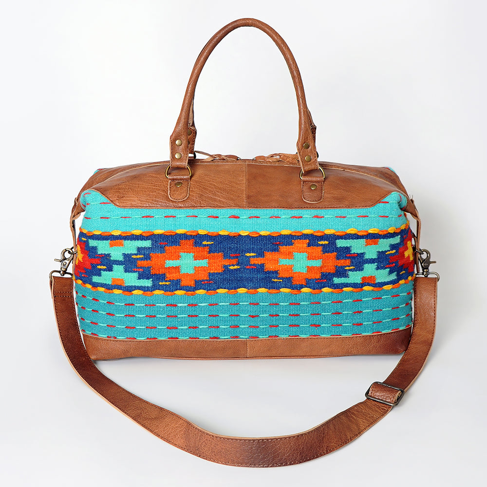 ADBG460 Southwestern Wool & Leather Duffel Bag Handwoven Saddle Blanket Travel Tote