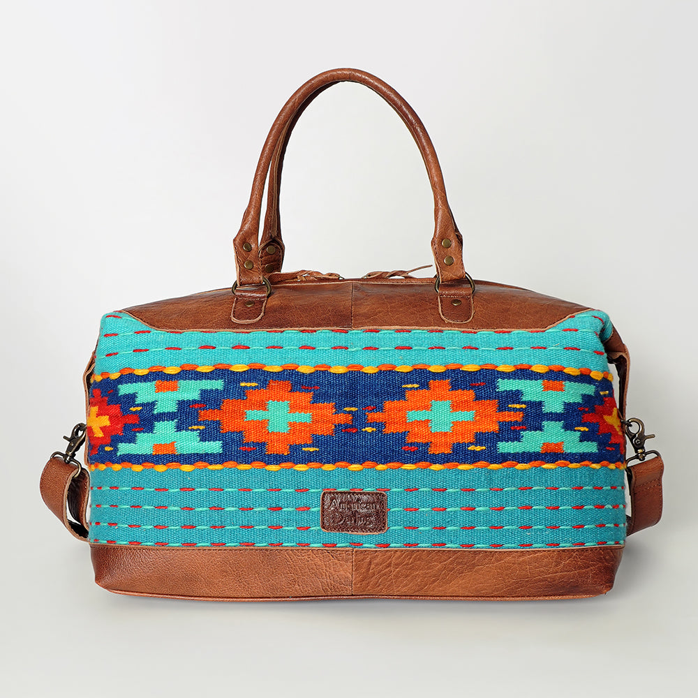 ADBG460 Southwestern Wool & Leather Duffel Bag Handwoven Saddle Blanket Travel Tote
