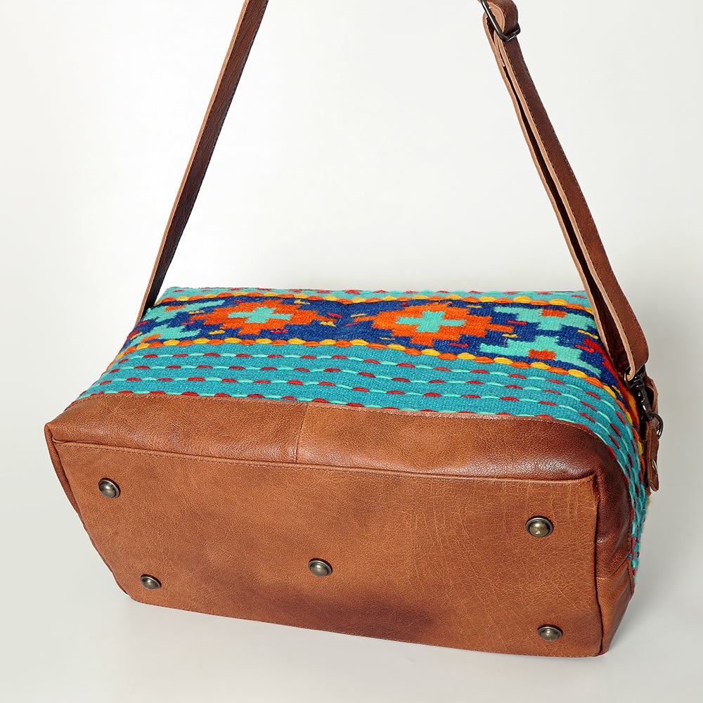 ADBG460 Southwestern Wool & Leather Duffel Bag Handwoven Saddle Blanket Travel Tote