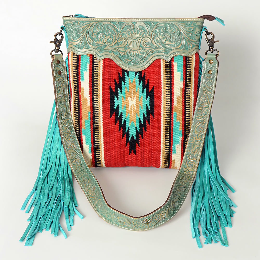 ADBG298 Western Crossbody Bag Handwoven Saddle Blanket & Genuine Leather Fringe