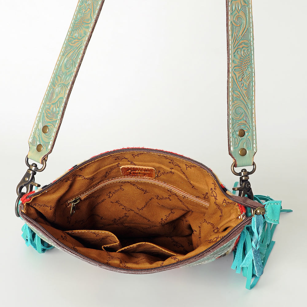 ADBG298 Western Crossbody Bag Handwoven Saddle Blanket & Genuine Leather Fringe