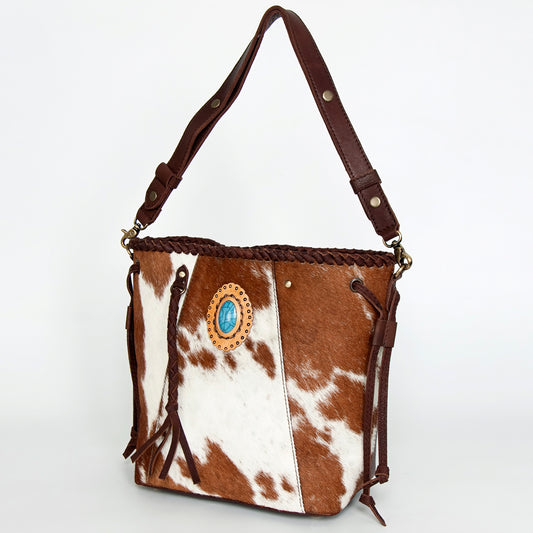 ADBGD160 American Darling Western Leather Bucket Bag - Handcrafted Turquoise & Braided Purse