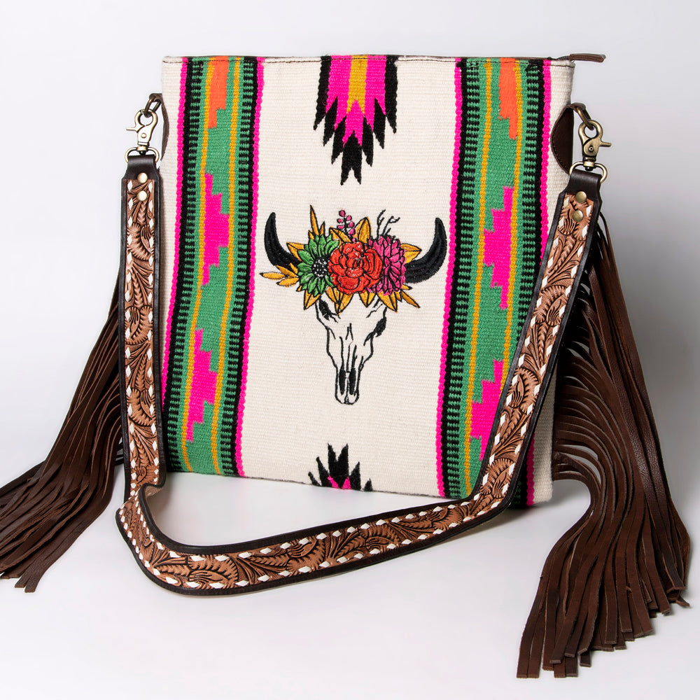 ADBGA262 American Darling Large Saddle Blanket Crossbody Bag - Tooled Leather Fringe