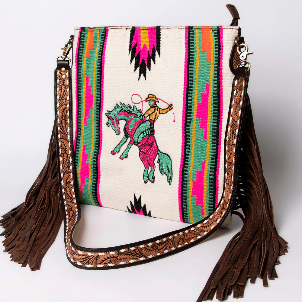ADBGA262 American Darling Large Saddle Blanket Crossbody Bag - Tooled Leather Fringe
