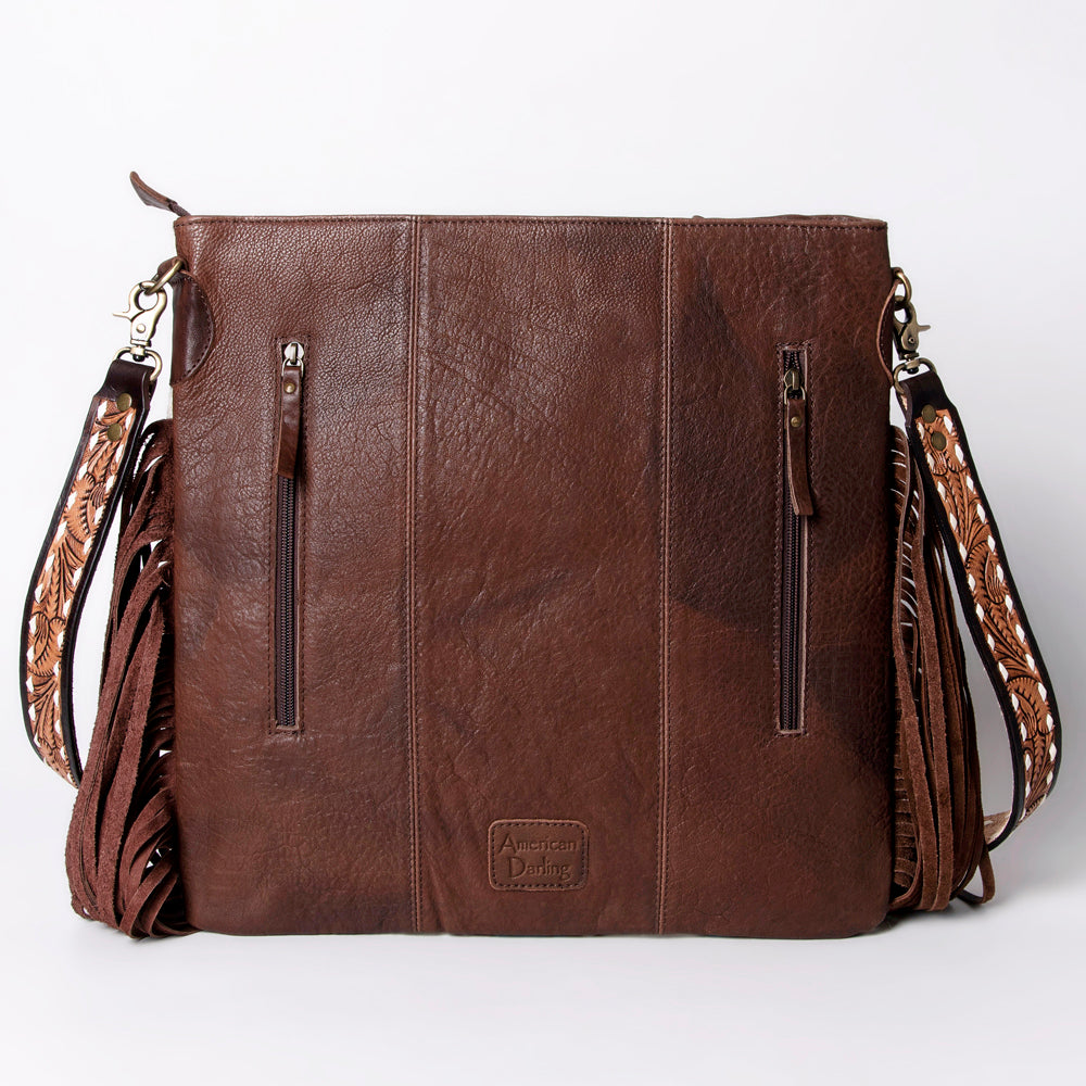 ADBGA263 American Darling Southwestern Woven Fringed Tooled Leather Crossbody Bag