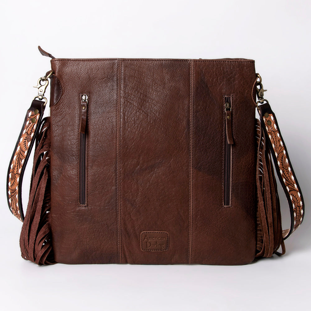 ADBGA263 American Darling Southwestern Woven Fringed Tooled Leather Crossbody Bag
