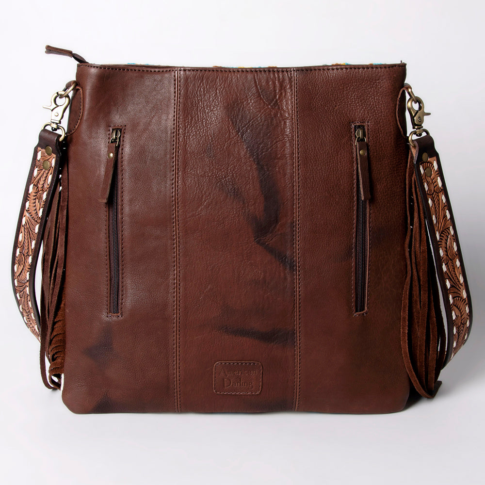 ADBGA263 American Darling Southwestern Woven Fringed Tooled Leather Crossbody Bag