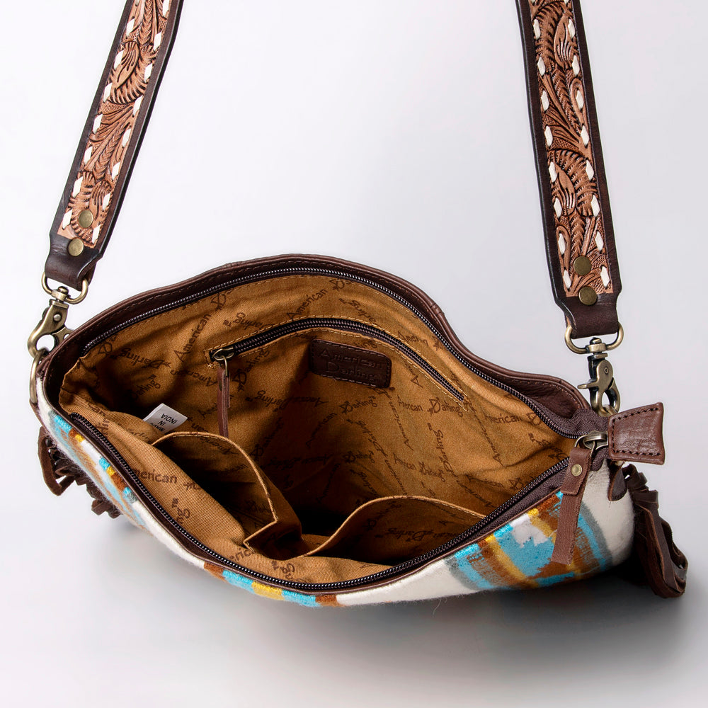 ADBGA263 American Darling Southwestern Woven Fringed Tooled Leather Crossbody Bag