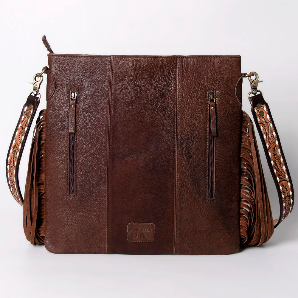 ADBGA264 American Darling Textured Crossbody Bag with Side Fringe and Tooled Leather