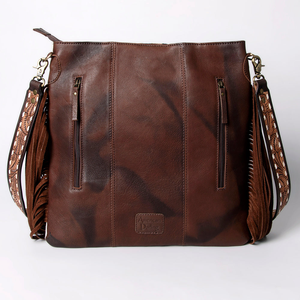 ADBGA264 American Darling Textured Crossbody Bag with Side Fringe and Tooled Leather