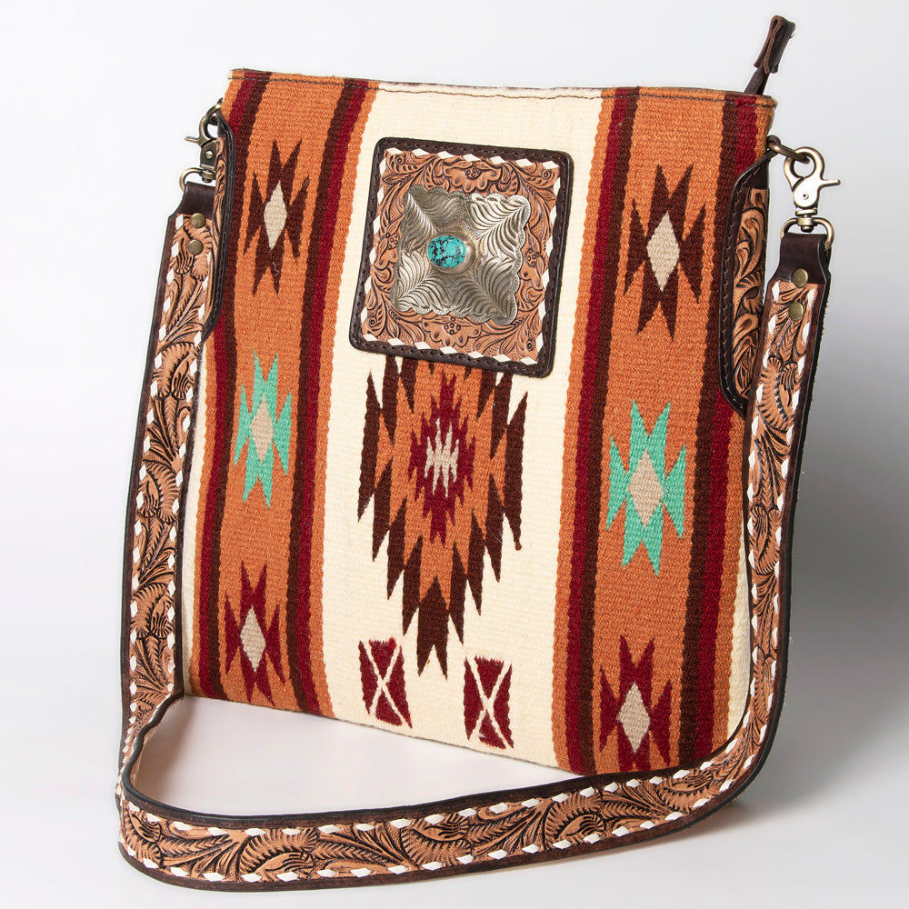 LC-ADBGA267 American Darling Crossbody Bag Hand Tooled Leather & Saddle Blanket