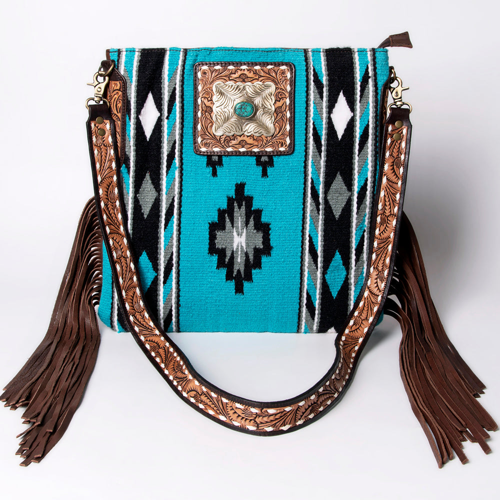 LC-ADBGA269 American Darling Fringe Large Crossbody-Saddle Blanket with Tooled Leather & Concho