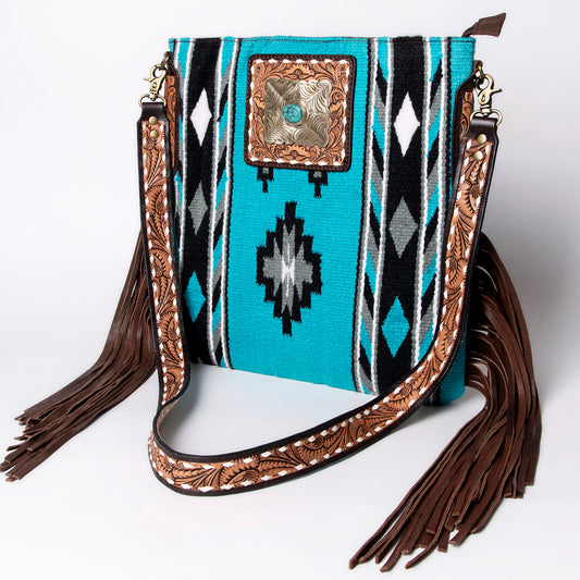 LC-ADBGA269 American Darling Fringe Large Crossbody-Saddle Blanket with Tooled Leather & Concho