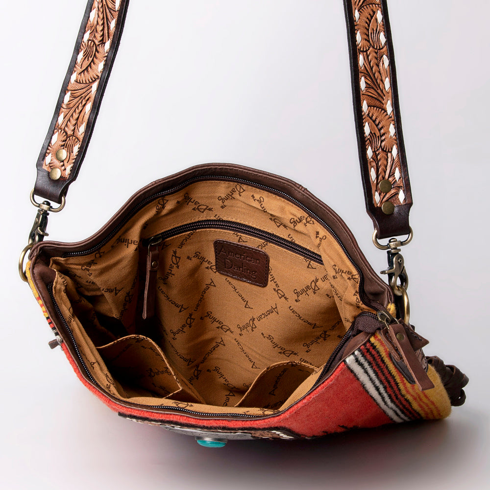 LC-ADBGA269 American Darling Fringe Large Crossbody-Saddle Blanket with Tooled Leather & Concho