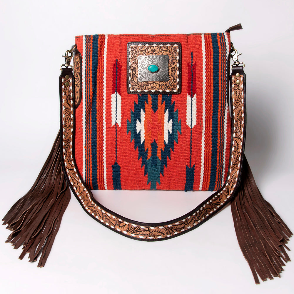 LC-ADBGA269 American Darling Fringe Large Crossbody-Saddle Blanket with Tooled Leather & Concho