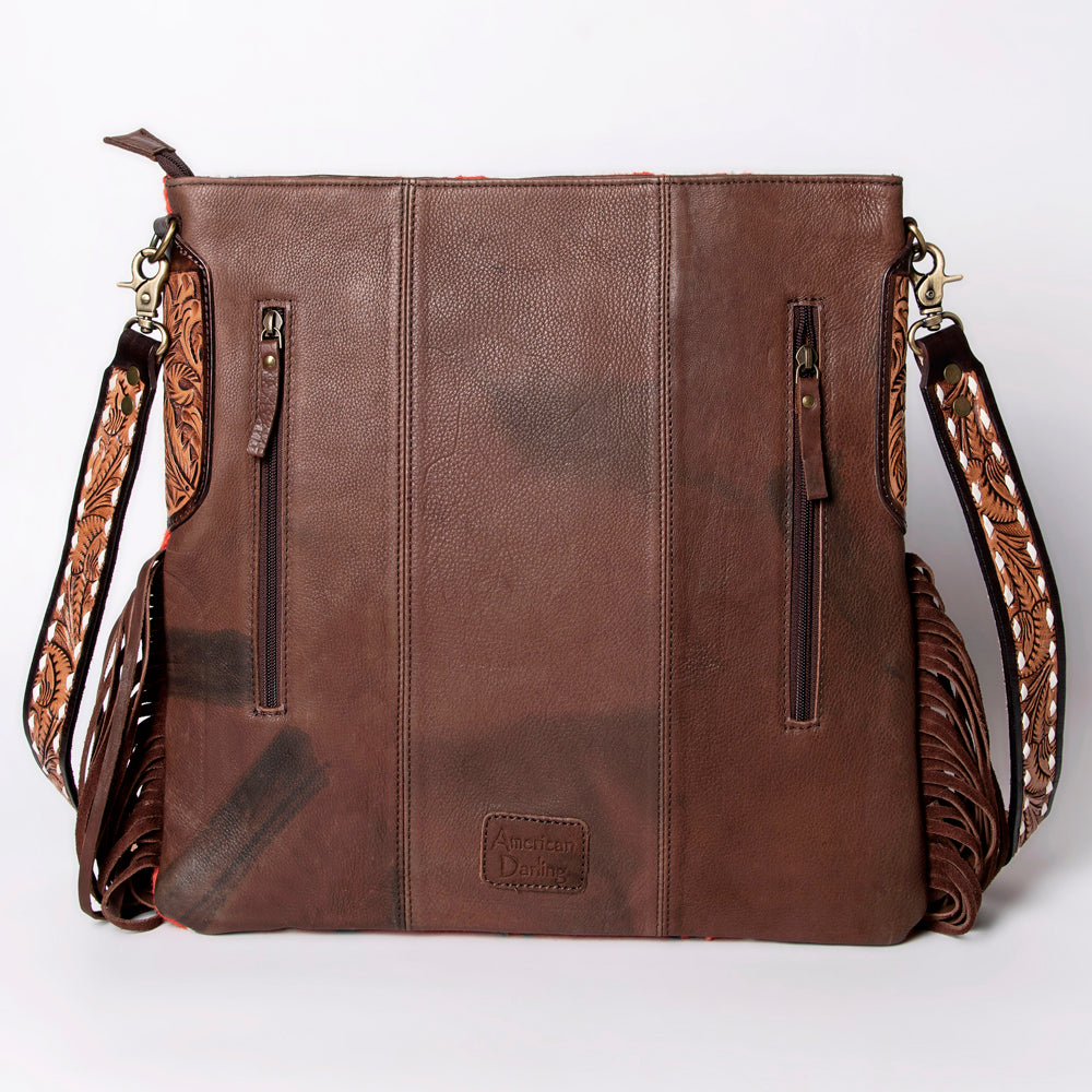 LC-ADBGA269 American Darling Fringe Large Crossbody-Saddle Blanket with Tooled Leather & Concho
