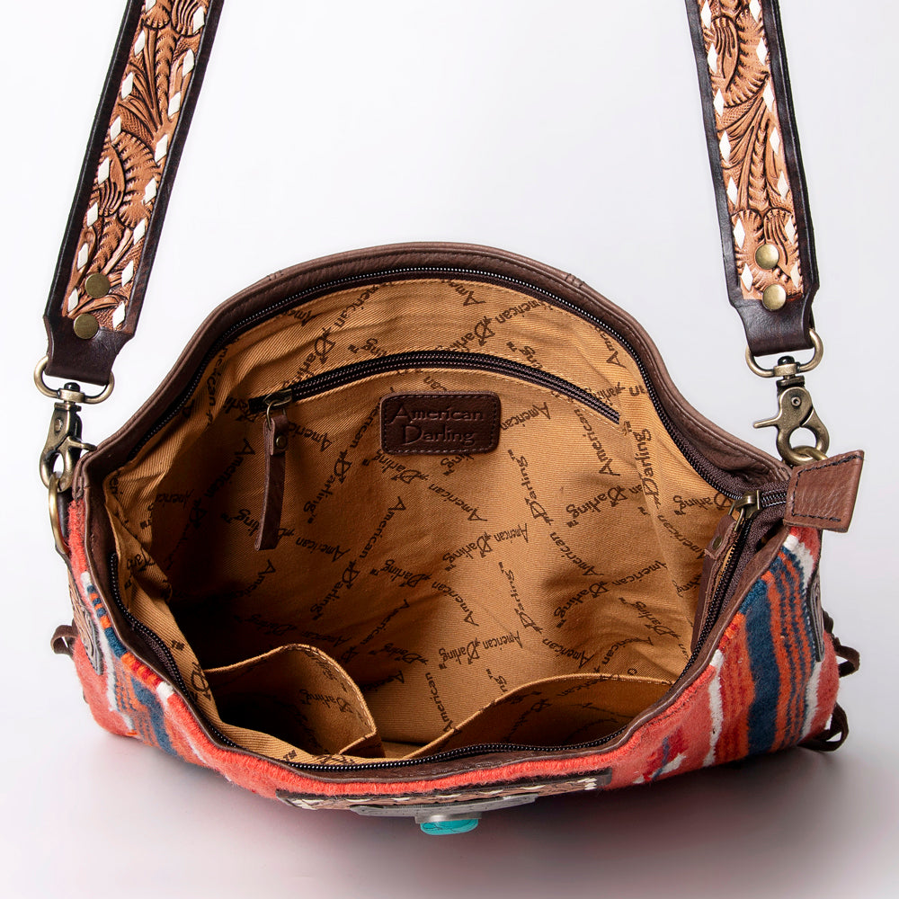 LC-ADBGA269 American Darling Fringe Large Crossbody-Saddle Blanket with Tooled Leather & Concho