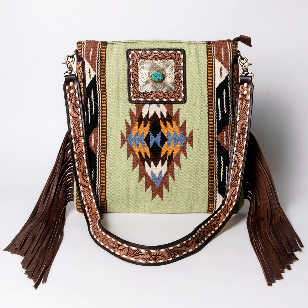 LC-ADBGA269 American Darling Fringe Large Crossbody-Saddle Blanket with Tooled Leather & Concho
