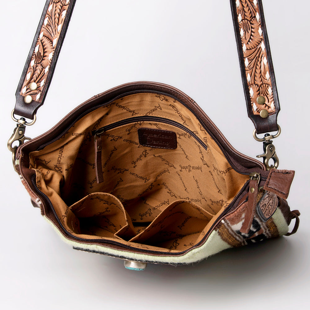 LC-ADBGA269 American Darling Fringe Large Crossbody-Saddle Blanket with Tooled Leather & Concho