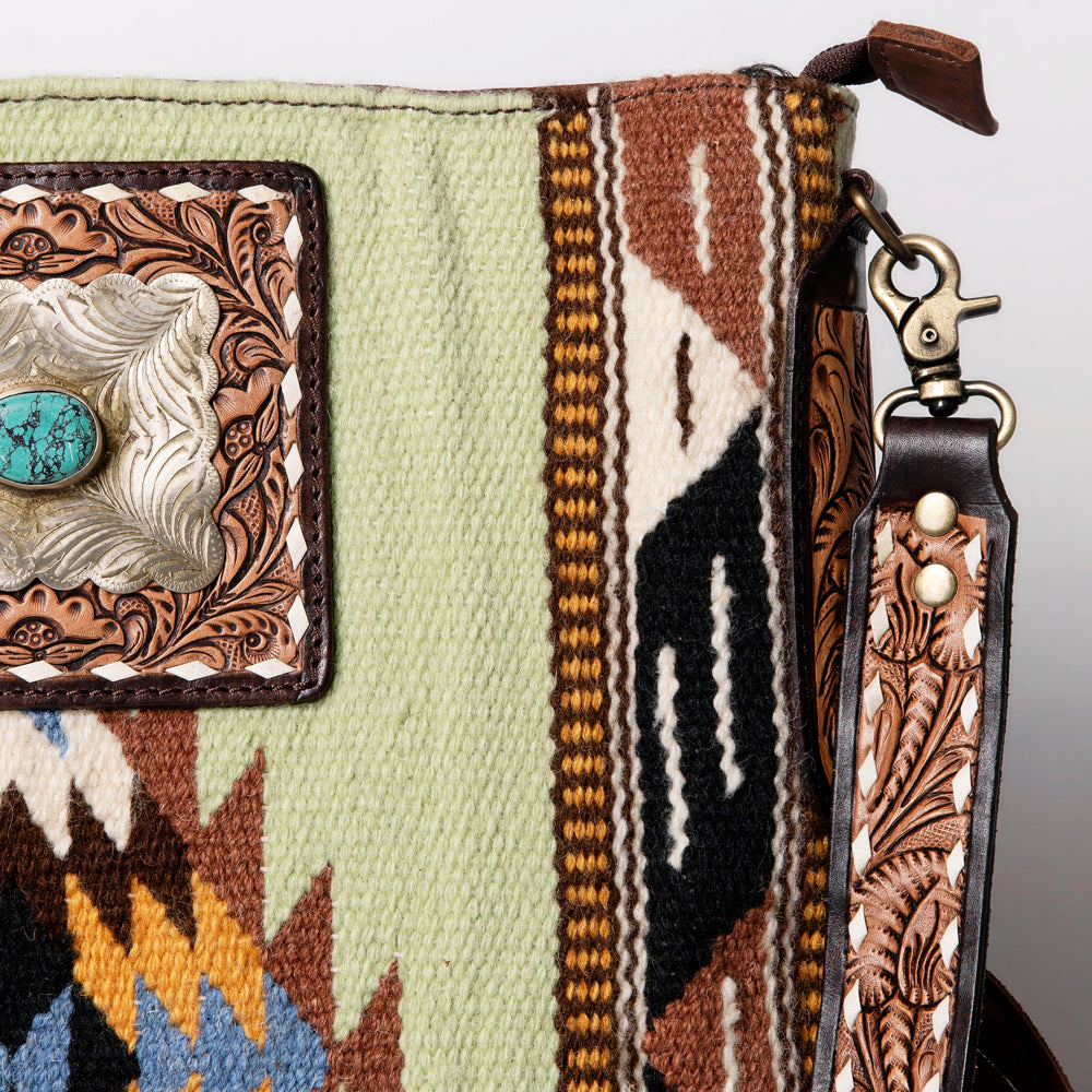 LC-ADBGA269 American Darling Fringe Large Crossbody-Saddle Blanket with Tooled Leather & Concho