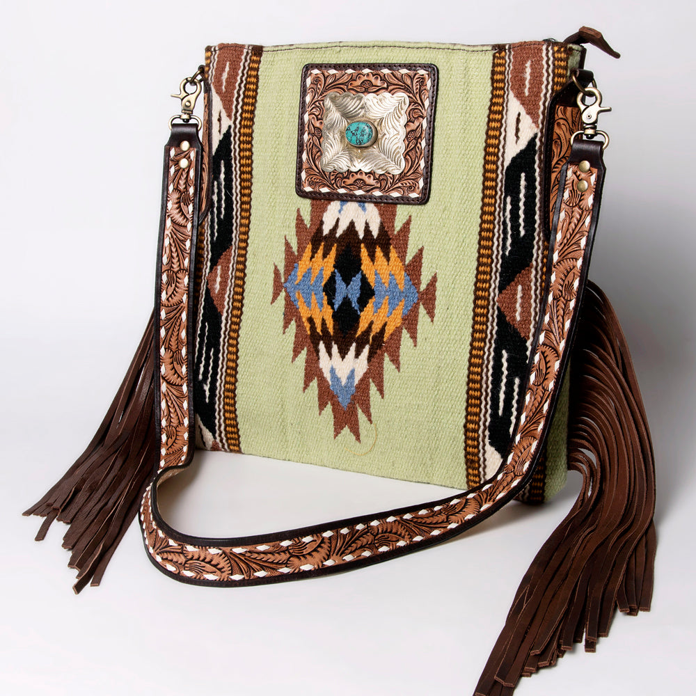 LC-ADBGA269 American Darling Fringe Large Crossbody-Saddle Blanket with Tooled Leather & Concho