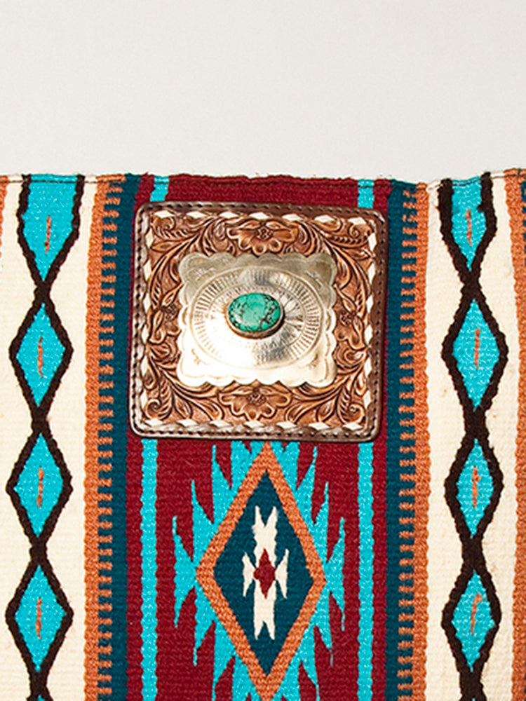 ADBGA272 American Darling Western Fringe Crossbody Multicolor Saddle Blanket with Tooled Strap