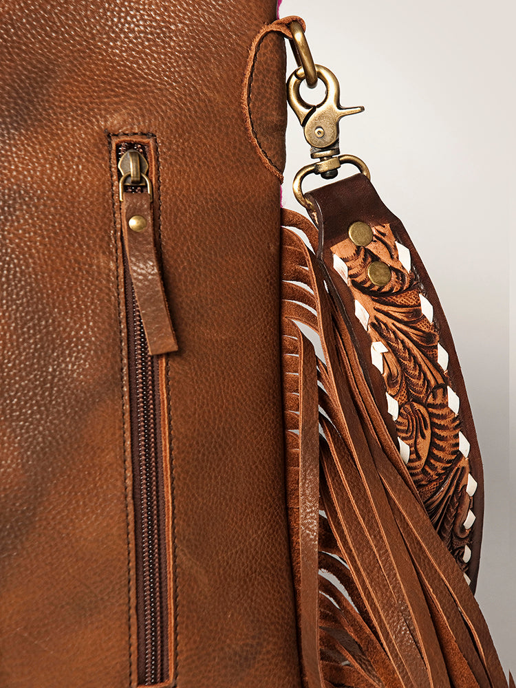 ADBGA272 American Darling Western Fringe Crossbody Multicolor Saddle Blanket with Tooled Strap