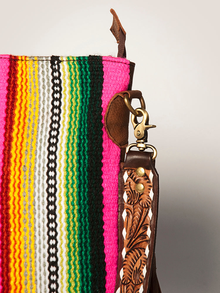 ADBGA272 American Darling Western Fringe Crossbody Multicolor Saddle Blanket with Tooled Strap