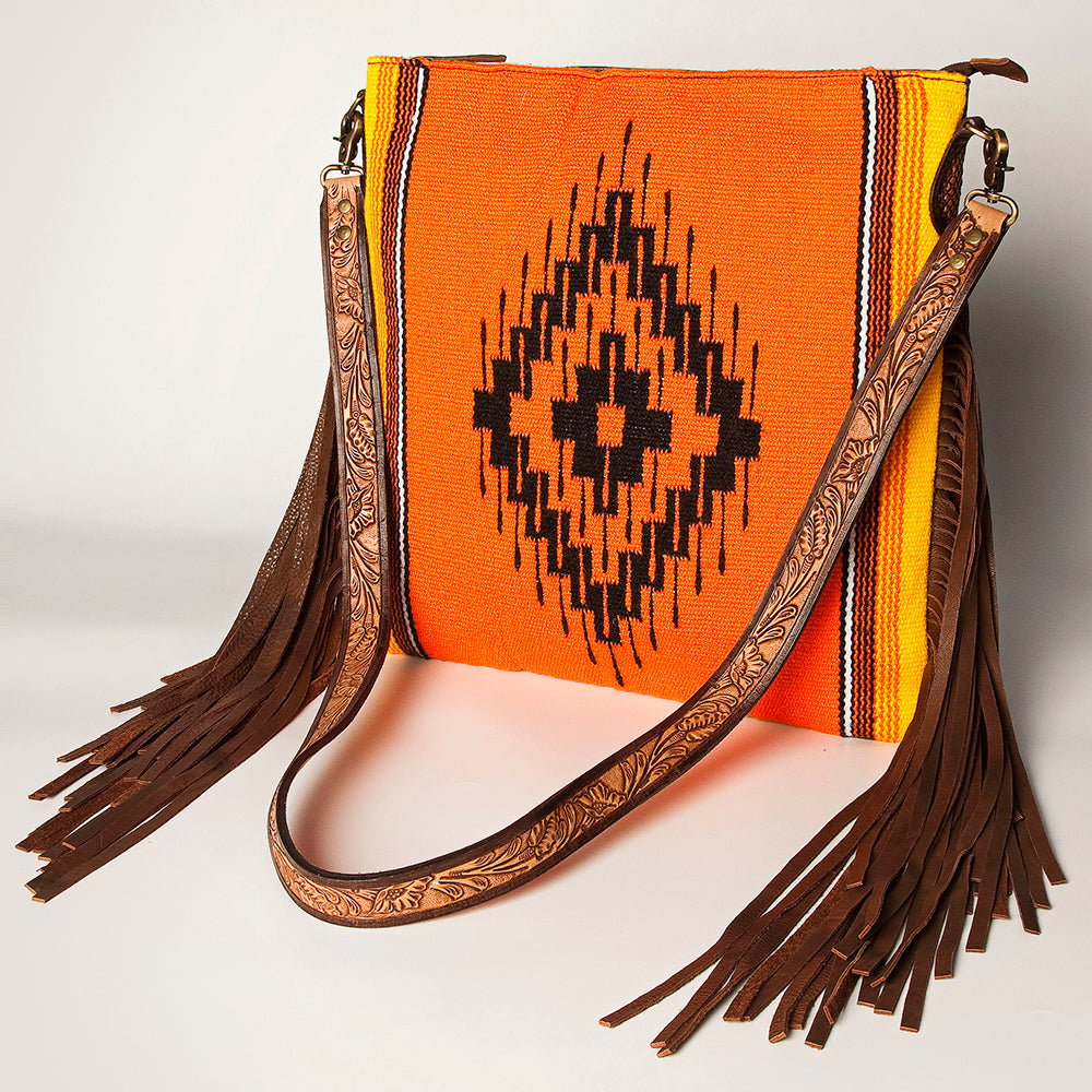 ADBGA277 American Darling Southwestern Handwoven Saddle Blanket Fringe Crossbody Bag